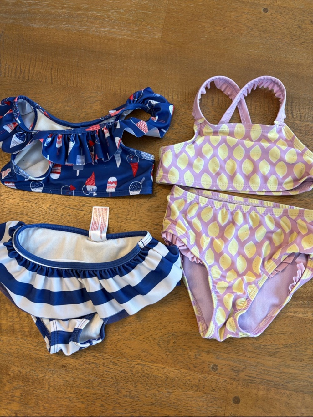 Cat & Jack Girls Two-Piece Swim Set - Lavender Lemon & Navy Stripe